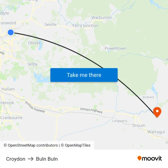 Croydon to Buln Buln map