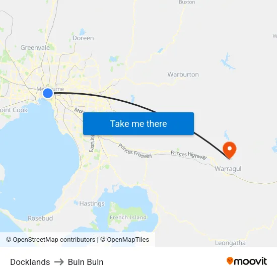Docklands to Buln Buln map
