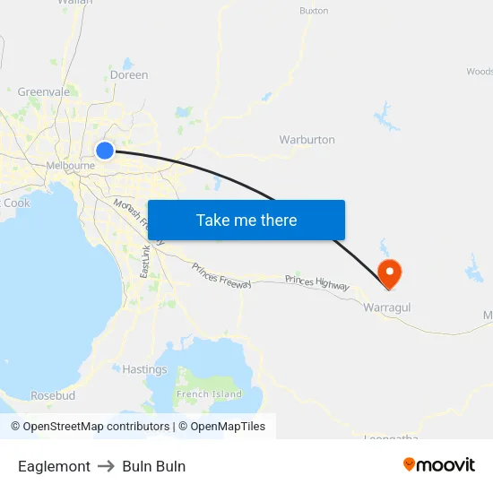 Eaglemont to Buln Buln map