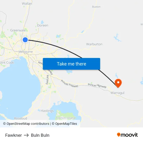 Fawkner to Buln Buln map