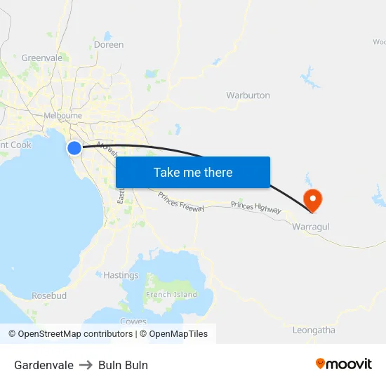 Gardenvale to Buln Buln map
