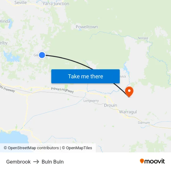 Gembrook to Buln Buln map