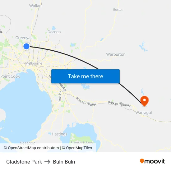 Gladstone Park to Buln Buln map
