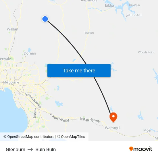 Glenburn to Buln Buln map