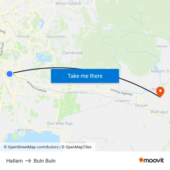 Hallam to Buln Buln map