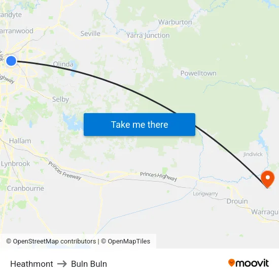Heathmont to Buln Buln map