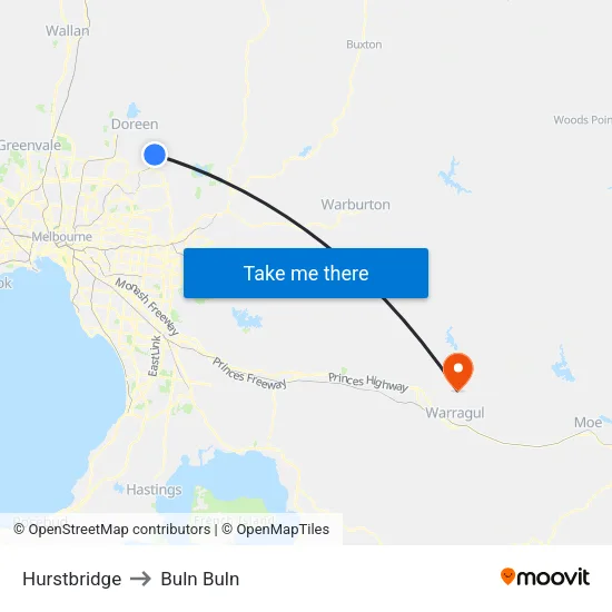 Hurstbridge to Buln Buln map