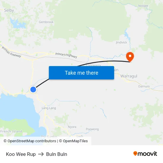 Koo Wee Rup to Buln Buln map