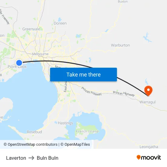 Laverton to Buln Buln map