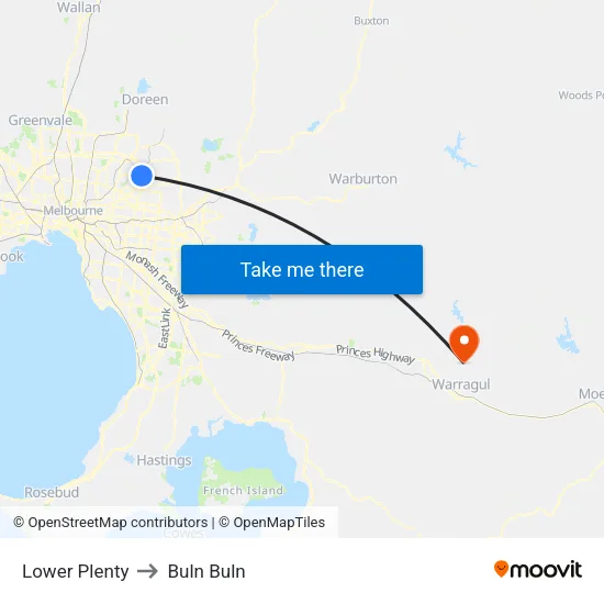 Lower Plenty to Buln Buln map