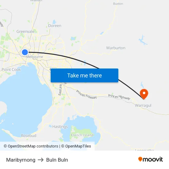 Maribyrnong to Buln Buln map