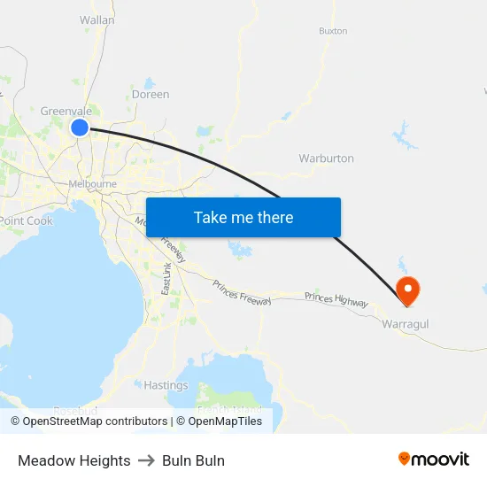 Meadow Heights to Buln Buln map
