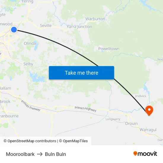 Mooroolbark to Buln Buln map