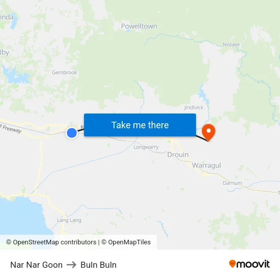 Nar Nar Goon to Buln Buln map