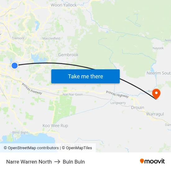 Narre Warren North to Buln Buln map