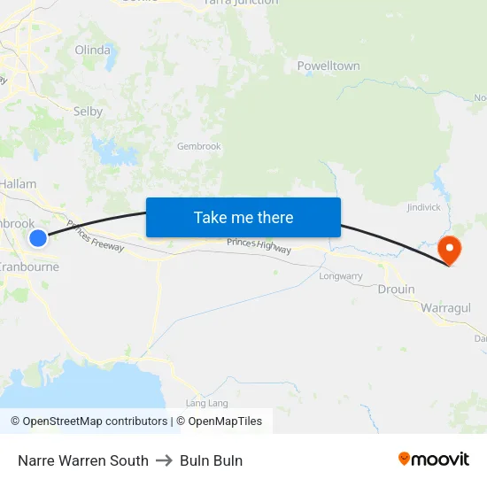 Narre Warren South to Buln Buln map