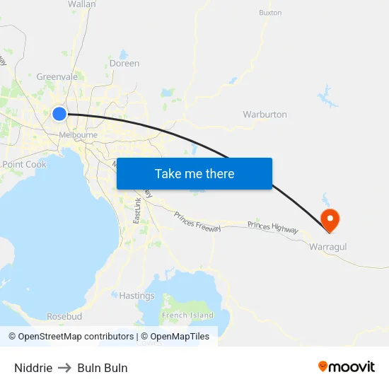 Niddrie to Buln Buln map