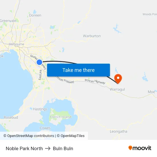 Noble Park North to Buln Buln map