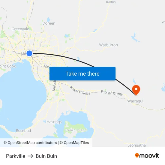 Parkville to Buln Buln map