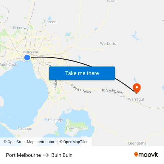 Port Melbourne to Buln Buln map