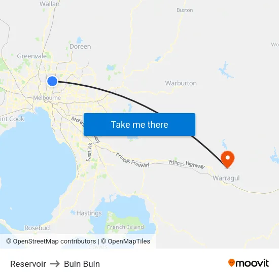 Reservoir to Buln Buln map