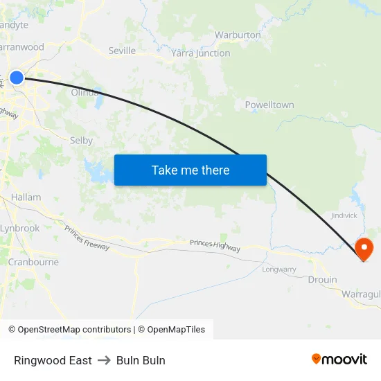 Ringwood East to Buln Buln map