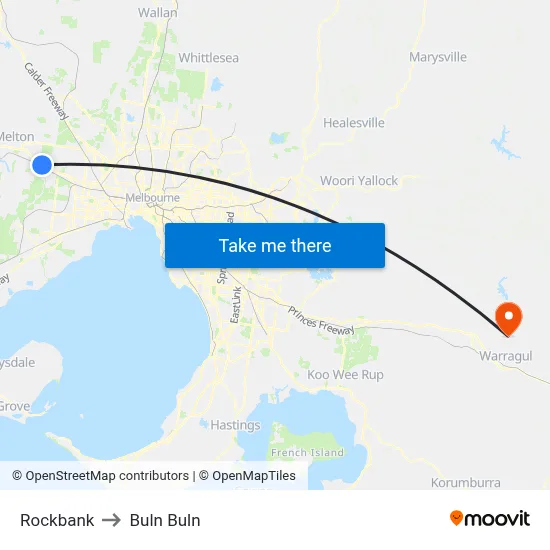 Rockbank to Buln Buln map