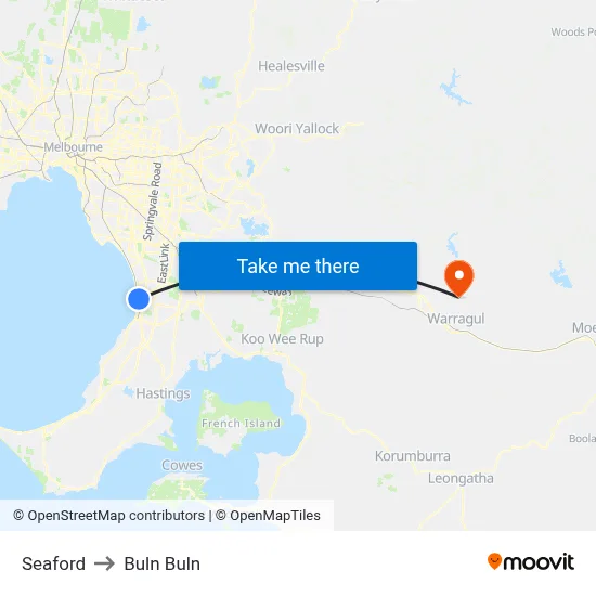Seaford to Buln Buln map