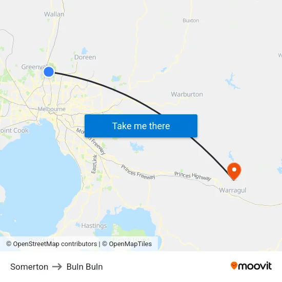 Somerton to Buln Buln map