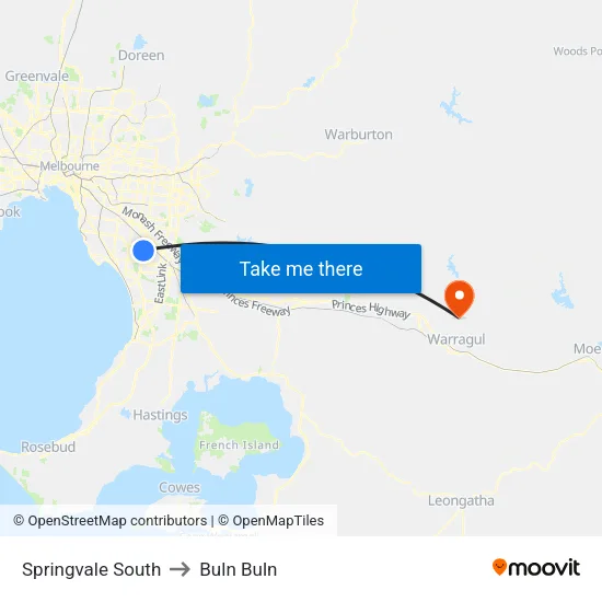 Springvale South to Buln Buln map