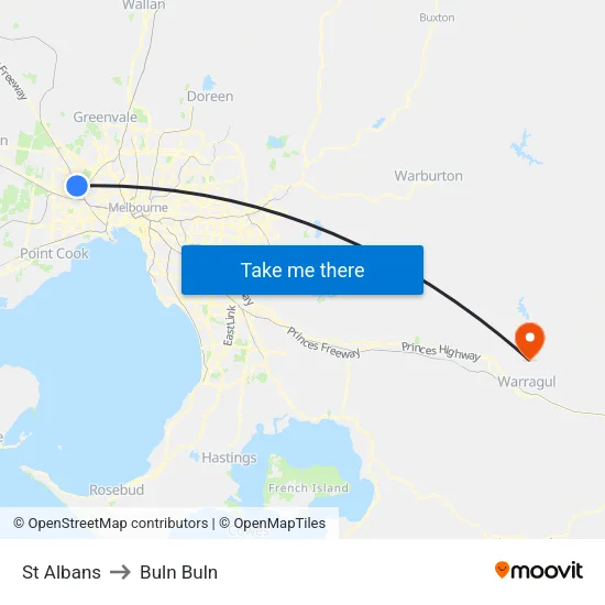St Albans to Buln Buln map