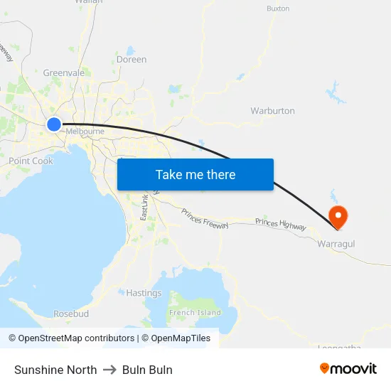 Sunshine North to Buln Buln map