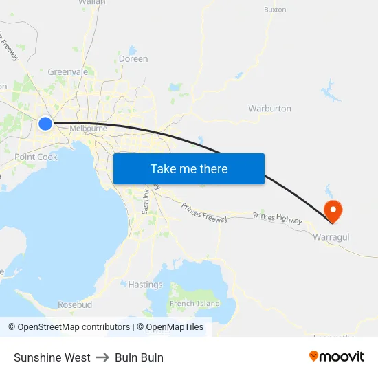 Sunshine West to Buln Buln map