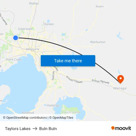 Taylors Lakes to Buln Buln map