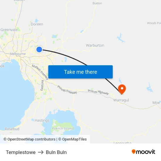 Templestowe to Buln Buln map