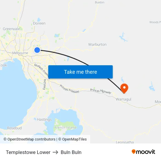 Templestowe Lower to Buln Buln map
