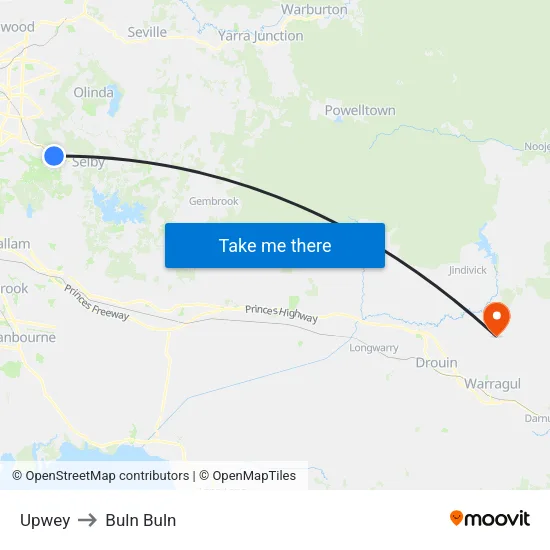 Upwey to Buln Buln map