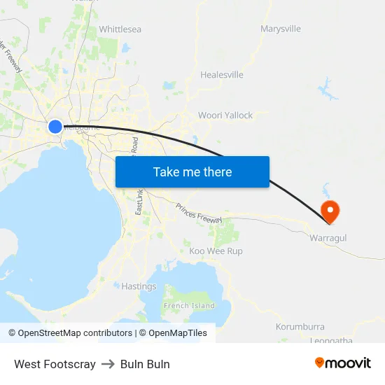 West Footscray to Buln Buln map