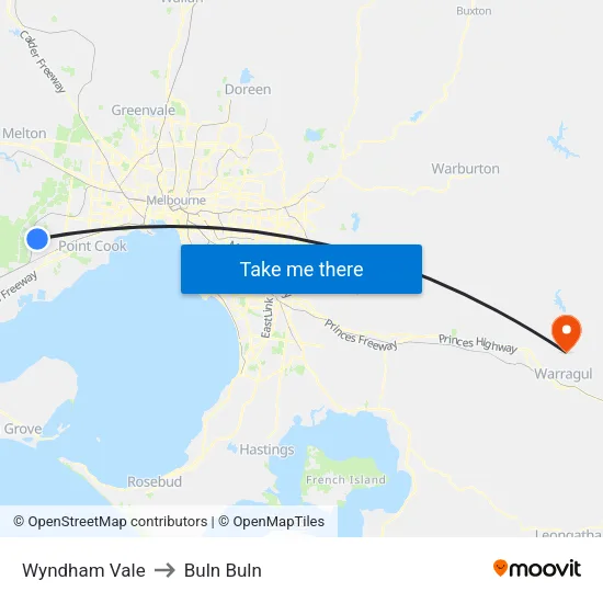 Wyndham Vale to Buln Buln map