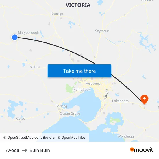 Avoca to Buln Buln map