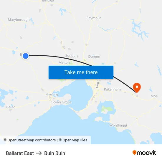 Ballarat East to Buln Buln map