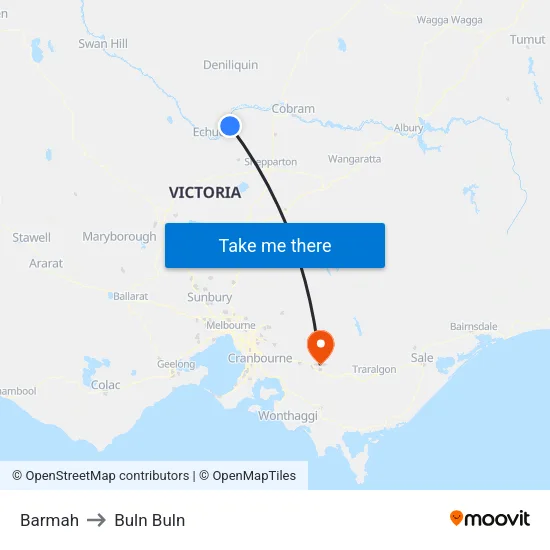 Barmah to Buln Buln map