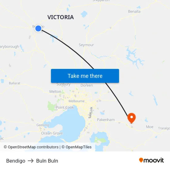 Bendigo to Buln Buln map