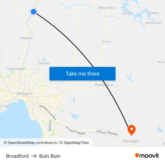 Broadford to Buln Buln map