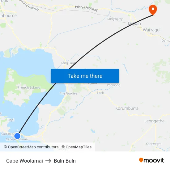 Cape Woolamai to Buln Buln map