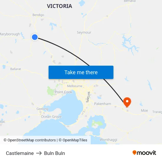 Castlemaine to Buln Buln map