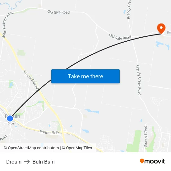 Drouin to Buln Buln map