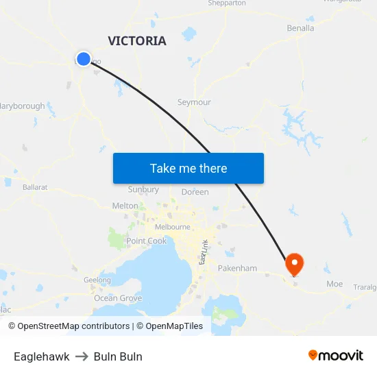 Eaglehawk to Buln Buln map