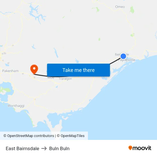 East Bairnsdale to Buln Buln map