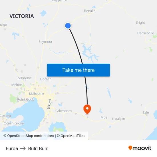 Euroa to Buln Buln map
